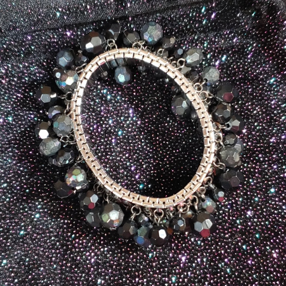 Black Stretch Band Beaded Bracelet